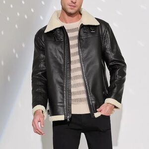 Jason Wu NWT Brown Faux Leather Aviator Jacket w Cream Collar & Sherpa size Med